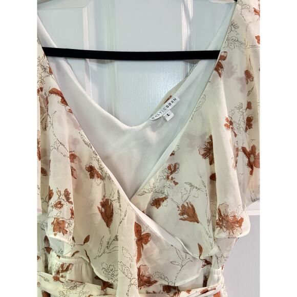 Baltic Born Katya Ruffle Maxi Dress L Rust Floral Print V Neck Flutter Sleeve - Picture 3 of 8